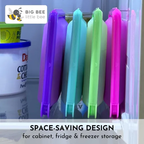 Miniatura 7 de Big Bee, Little Bee - SoftShell Contenedor de silicona reutilizable para almacenamiento de alimentos con tapa de concha conectada, fácil de limpiar