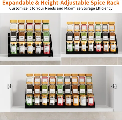 Miniatura 4 de RCHYFEED Organizador de especias para gabinete, estante de especias de 3 niveles expandible (13.4 a 21.8 pulgadas), estante de organización