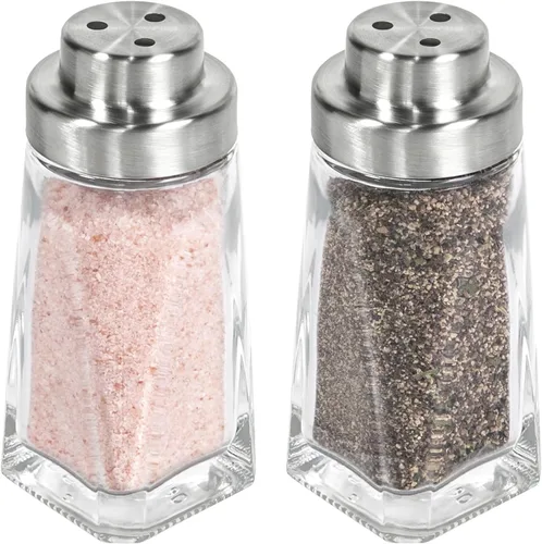 Miniatura 8 de Aelga Juego de saleros y pimenteros de cristal, pimentero con tapa de agujero grande y pequeño, elegante decoración de cocina de granja (2 unidades)