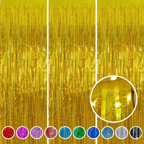 Miniatura 25 de Cortinas de flecos de aluminio para decoraciones navideñas - Melsan, paquete de 3, 3.2 x 8.2 pies, cortinas de oropel verde para fondo de fotos