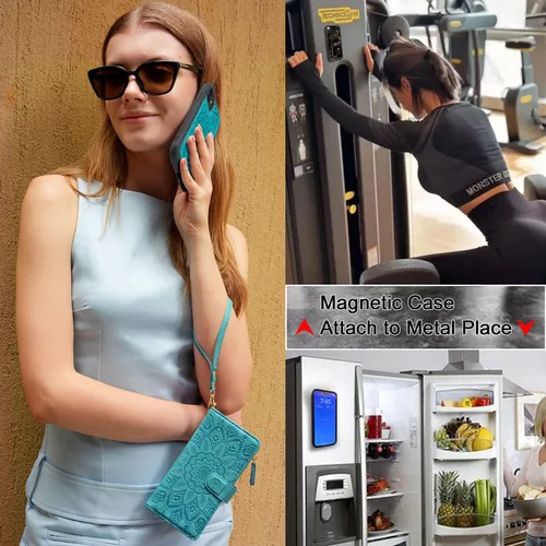 Miniatura 4 de Harryshell Cartera de cuero con cremallera magnética desmontable con bolsillo para efectivo con ranuras para tarjetas, correa de muñeca para iPhone