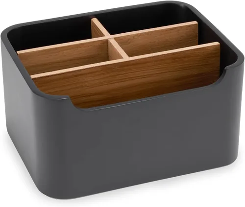 Organizador de escritorio elegante y soporte para mando a distancia en negro - Mantén tu espacio de trabajo ordenado y organizado, almacenamiento