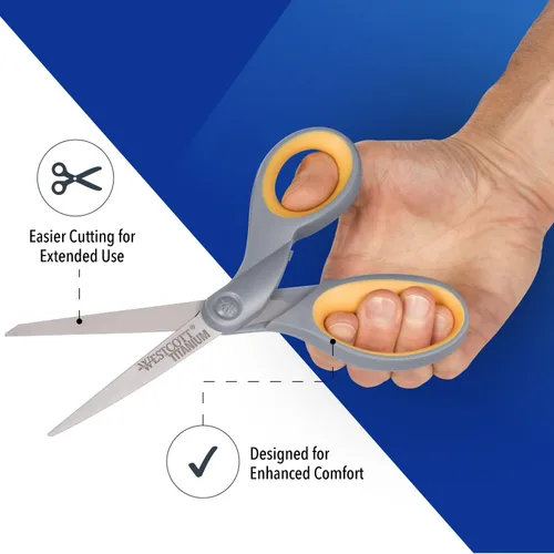 Miniatura 3 de Westcott Tijeras de titanio de 8 pulgadas para el hogar, la oficina y el aula, perfectas para cortar papel, coser y manualidades, diseño resistente