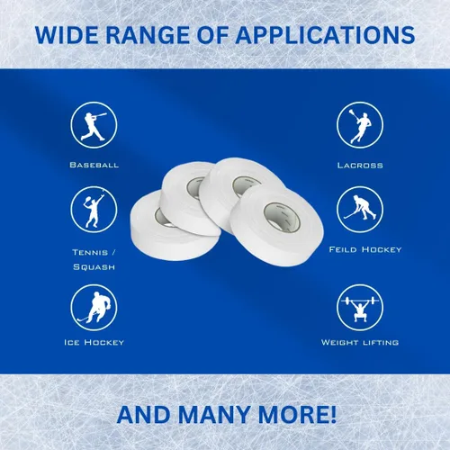 Miniatura 5 de Paquete de 4 cintas de hockey – Cinta de tela resistente y multiusos para deportes, hockey sobre hielo y patinaje, cinta de bate de béisbol, Cinta