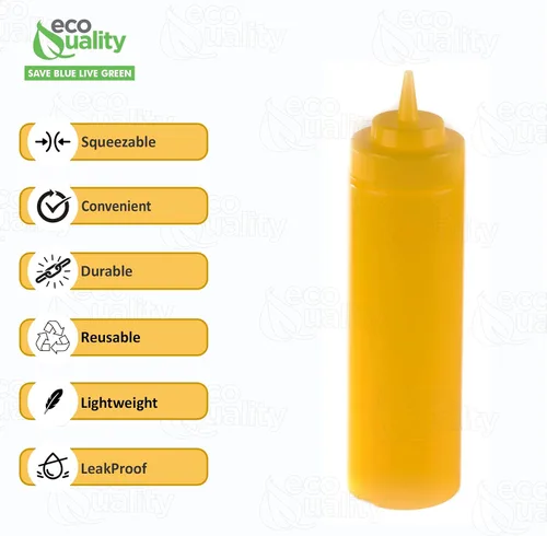 Miniatura 2 de Paquete de 2 botellas de plástico amarillo de 24 onzas para condimentos, salsas, aderezos, artes y manualidades, salsa de tomate, mostaza, aceite