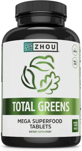 Zhou Total Greens - Suplementos Super Greens, píldoras vegetarianas diarias, tabletas de superalimentos, suplementos vegetales para adultos,