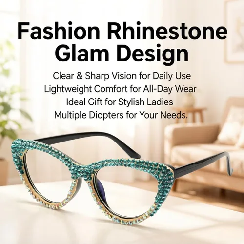 Miniatura 3 de ICARA Oprah Style - Lentes de lectura con diamantes de imitación para mujer, diseño de ojo de gato con diamantes brillantes y bloqueo de luz azul