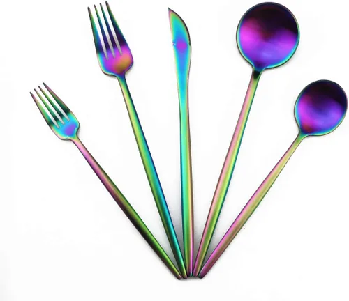 Miniatura 3 de Juego de cubiertos de acero inoxidable 18/10 de 20 piezas, vajilla de lujo para viajes, incluye cuchillo, tenedor, cuchara, servicio para 4, Arco
