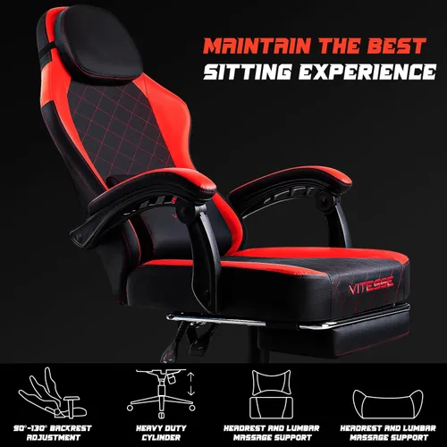Miniatura 5 de VITESSE Silla Ergonómica de Videojuegos para Adultos, Silla de Computadora PC de 400 lbs, Silla de Oficina de Carreras, Silla Gamer Ajustable