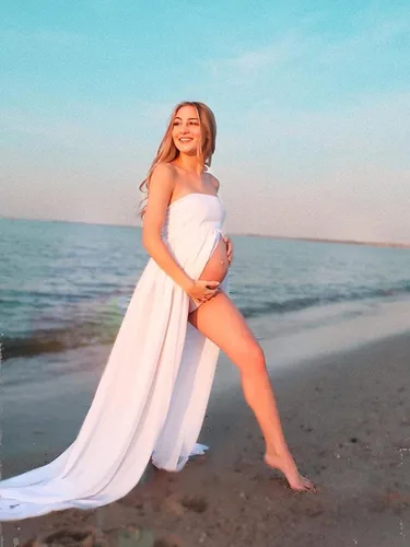 Miniatura 5 de Vestido de maternidad sin tirantes para mujer, con hombros descubiertos, para fotografía, vestido de gasa con abertura frontal para sesión de fotos