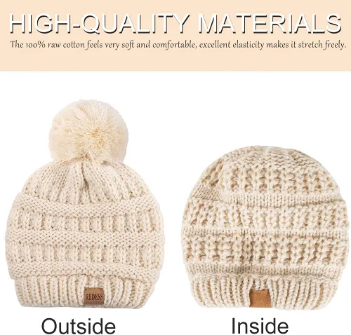 Miniatura 3 de REDESS Baby Kids Winter Warm Hats, Infant Toddler Children Pom Pom Beanie Knit Cap Girls Boys