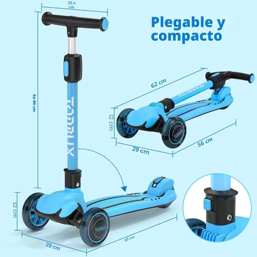 Miniatura 9 de TONBUX - Patinete para niños, patinete de 3 ruedas con luces LED para niños de 3 a 12 años, patinetes plegables con altura ajustable - Patinete