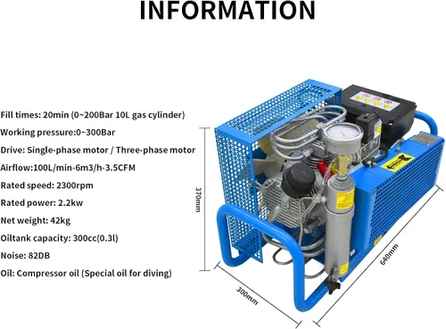 Miniatura 3 de TUXING Compresor de aire PCP de 4500 psi, 100L/min, 3.5CFM, 110V/60HZ monofásico, estación de llenado de aire de alta presión y sistema de carga