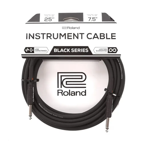 Roland Black Series - Cable de instrumento recto/recto, conector de 1/4 de pulgada, 25 pies