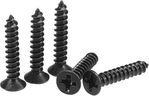 Miniatura 7 de uxcell M3.5 x 12mm Tornillos para madera con cabeza plana Phillips de acero al carbono autorroscantes negros 200 piezas