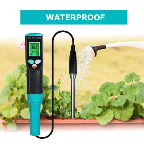 Miniatura 5 de Medidor digital EC de suelo 2 en 1 plantas porfesionales medidor de temperatura EC con sensor con cable, pantalla LCD retroiluminada, compensación