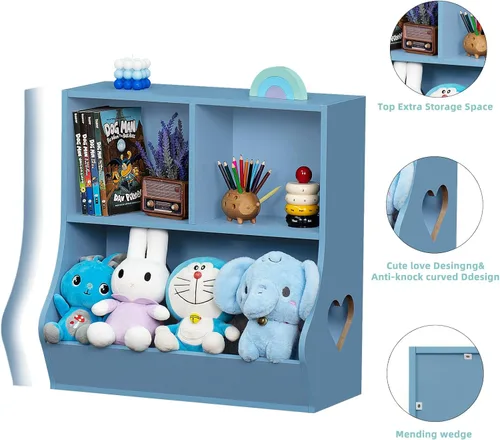Miniatura 9 de Lerliuo Estantería y organizador de almacenamiento para bebés y niños pequeños, gabinete y librero para niños, estante de madera con 3 Azul