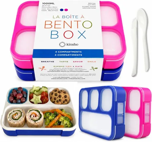Miniatura 14 de kinsho Bento-Box Lonchera para Niños y Niñas, Recipientes de Comida y Aperitivos para Guardería de Niños Pequeños, Escuela, Viajes, Loncheras Para