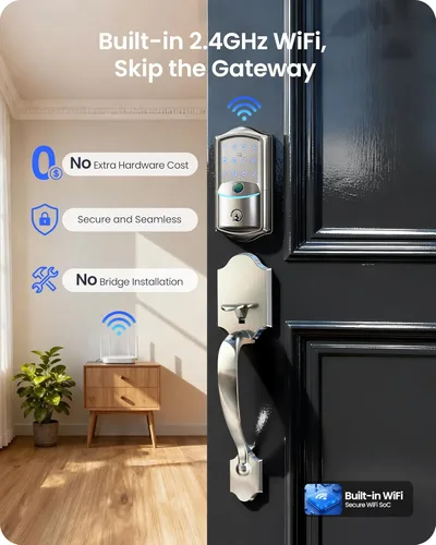 Miniatura 2 de Veise VE027-H Cerradura inteligente de huella digital Wi-Fi integrada con manija, control remoto de aplicación y control de voz, juego de cerradura