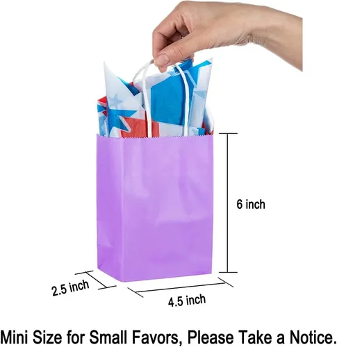 Miniatura 2 de Pequeña bolsa de papel lavanda con asa para recuerdos de fiesta, 6 x 4.5 x 2.5 pulgadas, para boda, cumpleaños, bolsa reciclada, paquete de 24