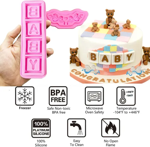 Miniatura 3 de Moldes de fondant para baby shower (paquete de 5), lindo chocolate de silicona, moldes para pies, molde de decoración de ropa para fiesta temática