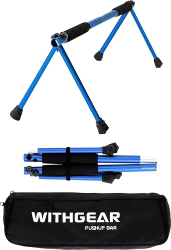 Barra de empuje plegable | Barra portátil para exteriores y equipo de entrenamiento en casa | Barra de inmersión de metal Duraluminio y asas de azul