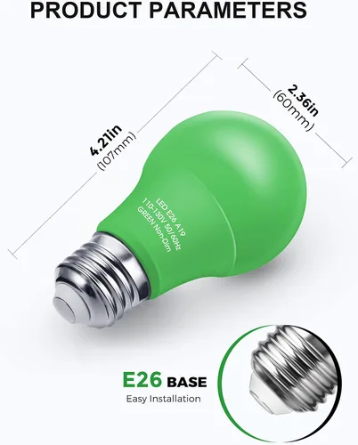 Miniatura 5 de Bombillas de Luz Roja y Verde Woxeon [Paquete de 4] – Bombillas LED A19 Rojas y Verdes de 9W (Equivalente a 60W) – Bombilla de Luz de Color con Base