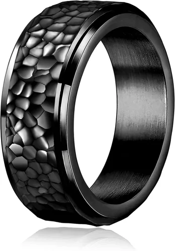 Nanafast Anillos de ansiedad de acero de titanio de 0.236 in0.315 in para mujeres y hombres, anillos martillados de moda, anillos geniales para