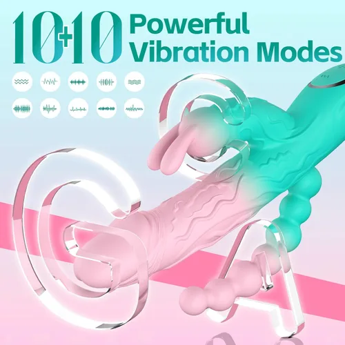 Miniatura 2 de Consoladore de punto G con forma de conejo Tuaieu, juguetes sexuales para adultos para mujeres, 3 en 1 perlas vaginales anales para clítoris, doble