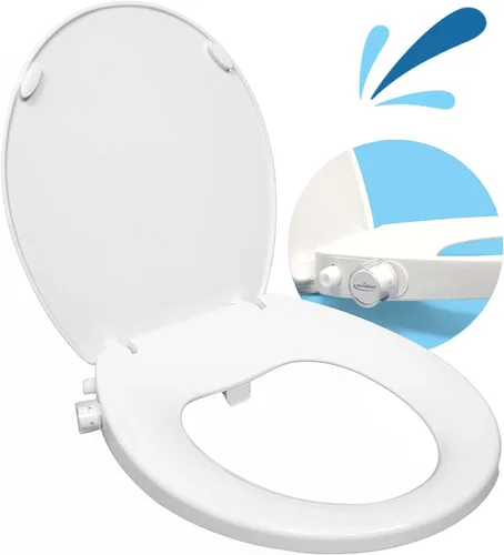 GenieBidet Asiento de inodoro de bidé lateral derecho redondo, asiento de inodoro redondo con boquillas de autolimpieza ajustables, accesorio, Lado