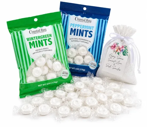 Coastal Bay - Paquete variado de mentas sin grasa | 2 sabores – Menta verde invierno y menta | Ideal para platos de dulces de oficina, Halloween,