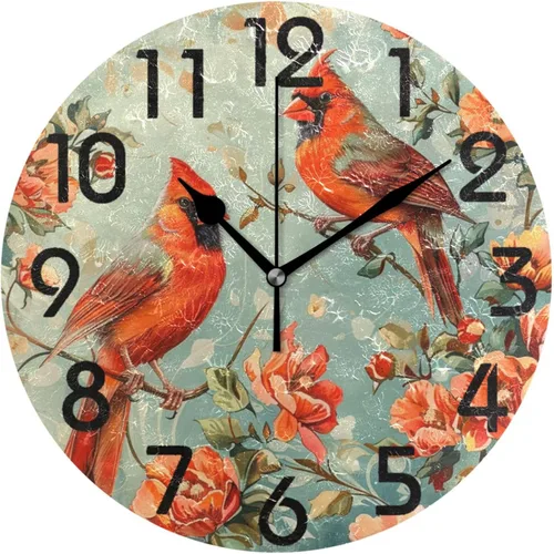 Miniatura 7 de Spring Hummingbird - Reloj de pared redondo con estampado de flores, 9.5 pulgadas, funciona con pilas, reloj de escritorio analógico silencioso