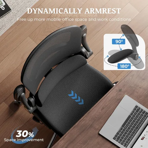 Miniatura 5 de Silla ergonómica de oficina – Silla de escritorio de oficina con soporte lumbar ajustable – Silla cómoda de malla con brazos abatibles – Sillas