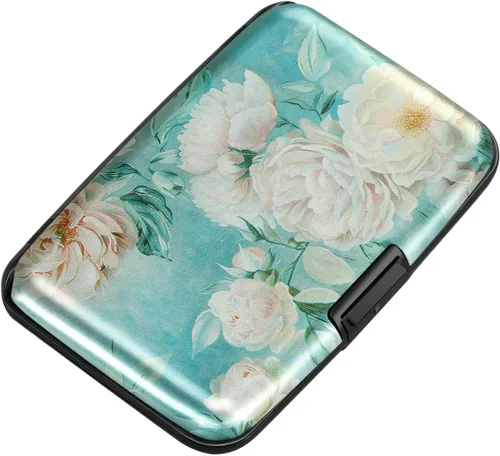 Miniatura 224 de ELFISH Mini cartera de aluminio RFID para tarjetas de crédito, funda de identificación de metal para hombres y mujeres, Happy Flower, Cartera Rfid