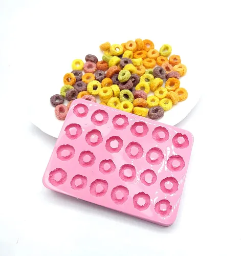 Molde de silicona para cereales en forma de bucles, molde de 24 cavidades, molde de anillo de fruta para cera derretida, molde de cera NC075