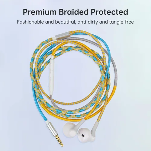 Miniatura 3 de Coloridos auriculares irrompibles trenzados con cable - en el oído auriculares para niños con micrófono sin enredos para niños para iPhone/Samsung