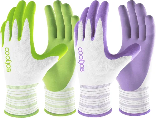 Miniatura 9 de COOLJOB - Guantes de jardinería coloridos para mujer, guantes de jardín transpirables y con recubrimiento de goma, guantes de trabajo protectores
