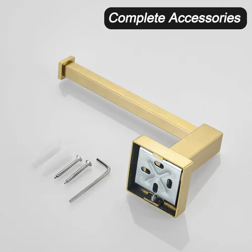 Miniatura 8 de Leyden Soporte de papel higiénico dorado Portador de toalla de mano, Soporte de rollo de papel cepillado de latón Anillo de toalla, Juego moderno