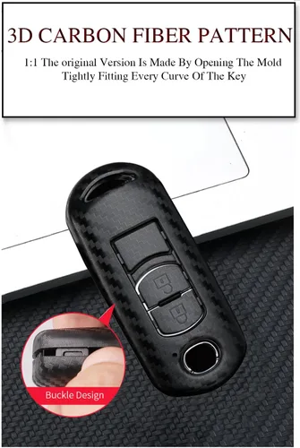 Miniatura 3 de ontto Llavero de coche de 2 botones para Mazda 3 6 CX-3 CX-5 CX-7 CX-9 MX-5 Llavero Luz Textura de Carbono Cubierta de Llave Remoto Inteligente Negro