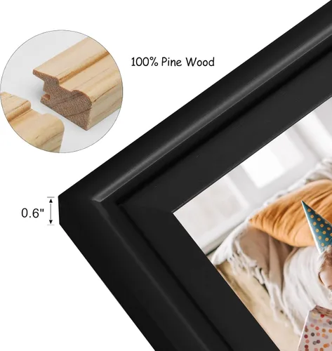 Miniatura 3 de Marco de fotos doble de madera con bisagras horizontales de 5 x 7 pulgadas, marco de fotos plegable con frente de cristal real en negro para mesa