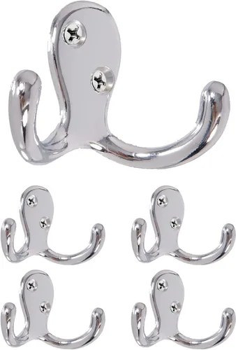 Miniatura 10 de Gancho doble de latón para bata, paquete de 5 con tornillos, toalla, abrigo y sombrero