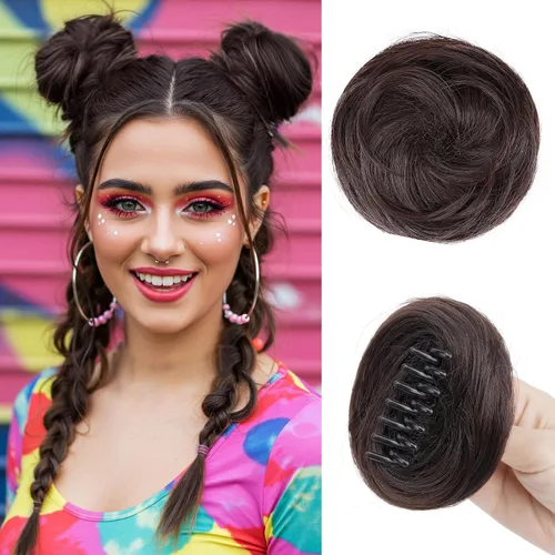 Miniatura 10 de 2 extensiones de moño de pelo sintético para mujer, mini moños naturales con clip, extensiones de cabello para mujer, moño desordenado, para uso