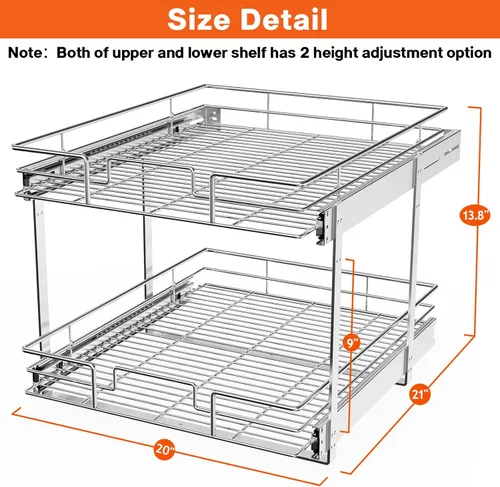 Miniatura 3 de ROOMTEC Organizador Individual Extraíble para Gabinete (20" An x 21" Pr), Organizador de Especiería de 2 Niveles para Gabinete, Estante Deslizante