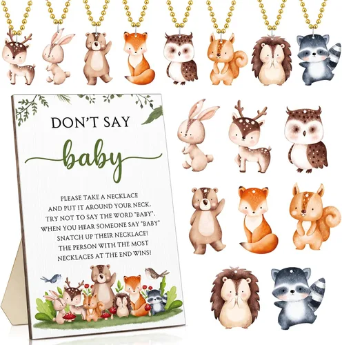 Miniatura 10 de Roowest 51 No Digas Juego de Baby Shower Mariposa Decoraciones de Baby Shower Incluídas Juego de Mariposa Letrero de Mesa de Madera 50 Collares