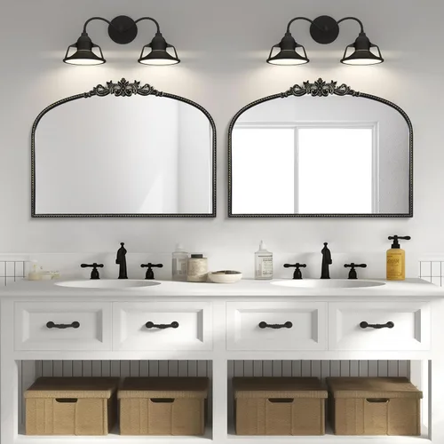 Miniatura 5 de WallBeyond Espejo vintage negro para tocador de 32x24 pulgadas, espejo negro antiguo con marco ornamentado, pared vintage arqueada para baño, sala