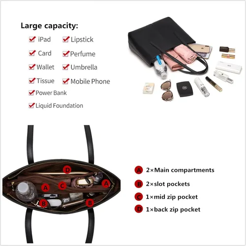 Miniatura 4 de Cnoles Bolso de mano de cuero para mujer, bolso de mano, bolso de mano, para mujer, con asa superior, grande, suave, bolso de hombro