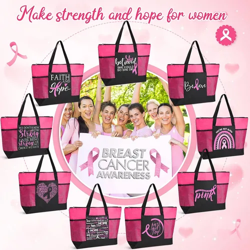 Miniatura 7 de Bolsas de regalo para concientización sobre el cáncer de mama, bolsas de señal de cinta rosa para mujer, bolsillo de malla, apoyo para concientizar
