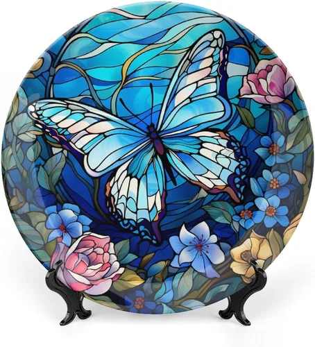 Miniatura 16 de Platos decorativos para decoración del hogar, notas musicales, bandeja decorativa con diseño de vitrales para mesa, plato de cena de cerámica