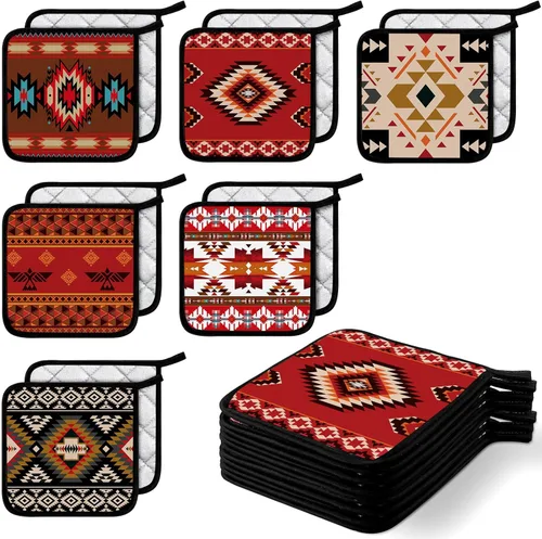 Miniatura 14 de Bencailor 12 soportes para ollas con bolsillo para cocina, guantes calientes para horno, bolsa de galletas, guantes de horno para cocina, regalo