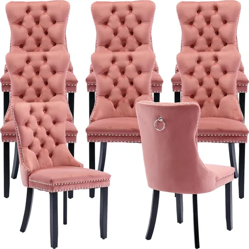 Miniatura 79 de Velvet Dining Chairs Set of 2, Tufted High Chairs with Nailhead Trim, Pull Ring, Black Solid Wood Legs, Elegant Upholstered Accent Chairs for Dining